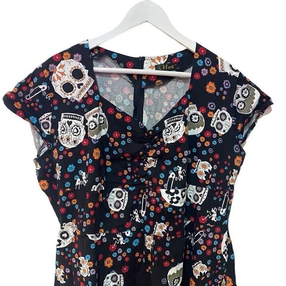 I Hot Plus Size 4XL Black Fit & Flare Dress Skulls Y2K Grunge/Goth - Picture 3 of 6